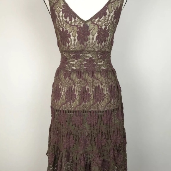 FreePeople Brown & Purple Floral Lace A-line Dress - Picture 3 of 6